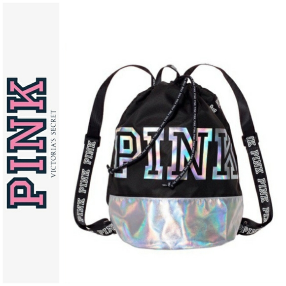PINK Holo Drawstring Ripstop Backback - Picture 1 of 8